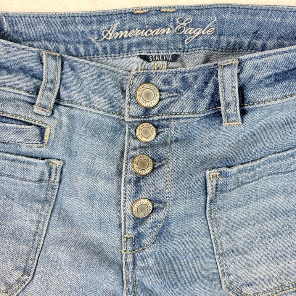 American Eagle Flare Jeans Women 8 Light Blue Excellent Low Rise Button Fly Y2K - Picture 2 of 14